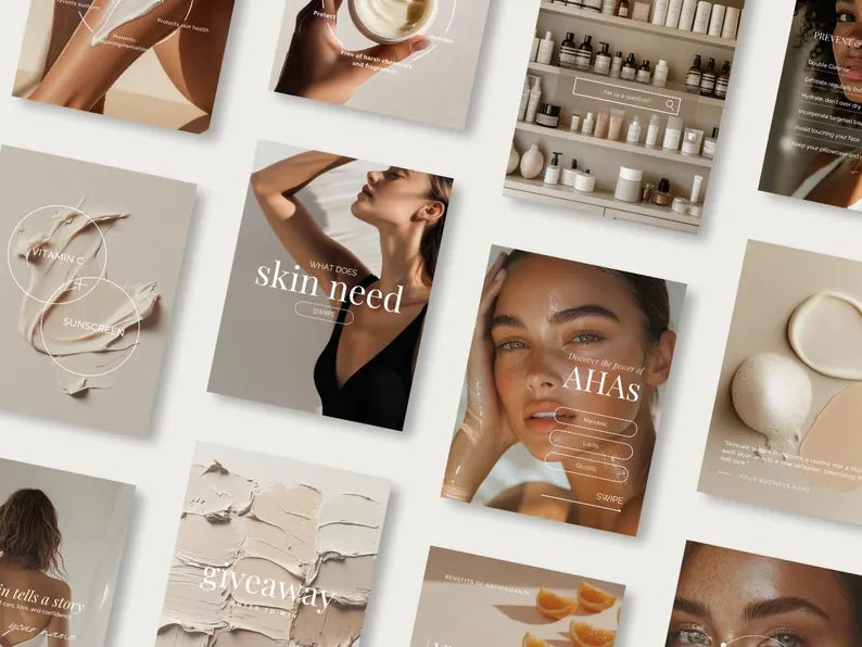 Skincare Instagram Templates | Minimalist Social Media Kit for Estheticians & Medspas + 1-Month Access