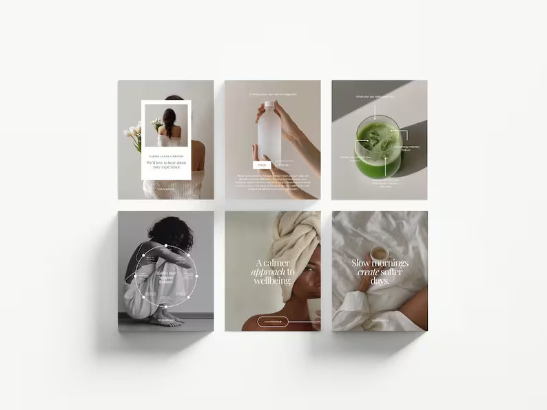 Holistic Wellness Instagram Templates | Minimalist Social Media Bundle (Canva Editable) + 6-Month Access